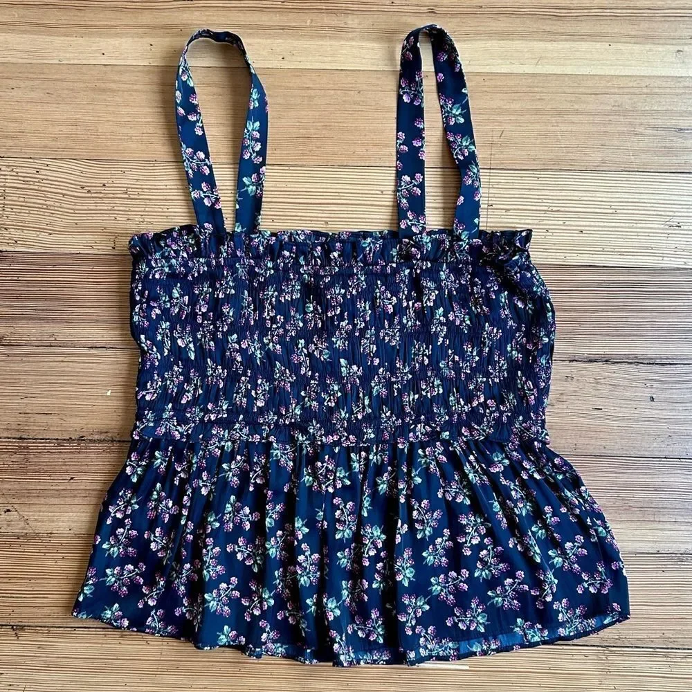 J. Crew Featherweight satin smocked tank top in twilight berry. Size L.
